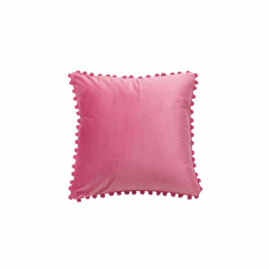 15x15 Vivid Pink Velour Pillow w/ Ball Fringe