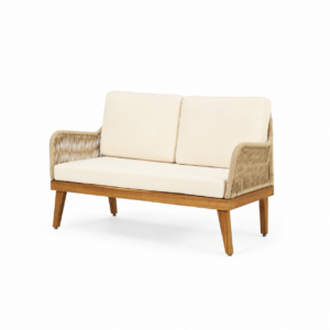 Beige and Wood Outdoor Loveseat