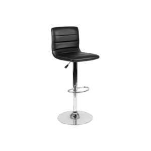 Black Leather & Silver Chrome Channel Stitch Barstool