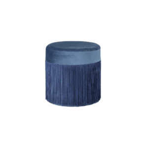 Blue Velvet Fringe Ottoman