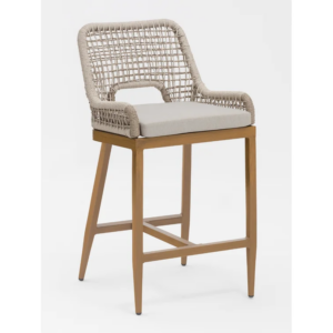 Beige Rattan and Wood Barstool