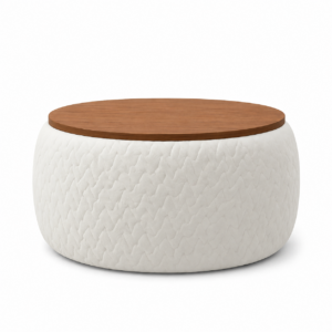 Beige Upholstered Ottoman Coffee Table w/ Charging Ports