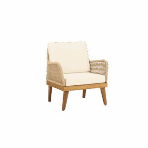 Beige and Wood Outdoor Accent Chair