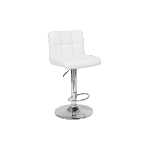 White Leather & Silver Chrome Box Stitch Barstool