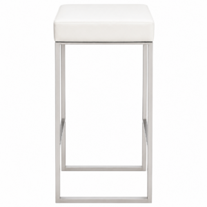 White Leather Square Seat Barstool
