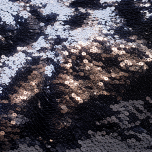 90" x 90" Black and Champagne Two-Tone Sequins Overlay