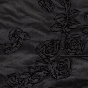 90" x 90" Black Floral Ribbon Taffeta Overlay