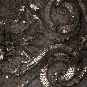 90" x 90" Black Lace w/ Sequin Swirls Overlay