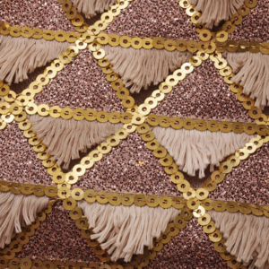 90" x 90" Blush and Gold Triangles w/ Eyelash Mini Sequin Overlay