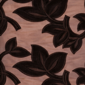 90"X90" Brown w/Brown Velvet Leaf Taffeta Overlay