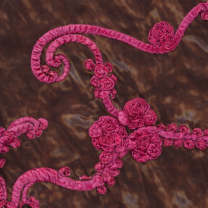 90"X90" Brown w/Hot Pink Floral Ribbon Taffeta Overlay