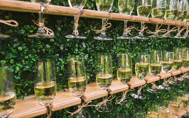 Unusual creative catering for holiday celebrations. Many glasses