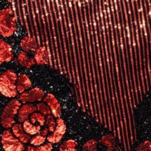 90"x90" Red & Black Flower Sequin Overlay