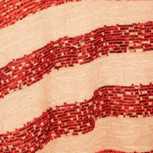 90" x 90" Red and White Stripe Mini Sequin Overlay