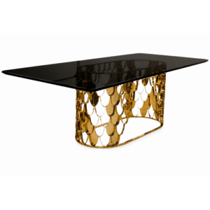 Gold Mermaid Oval Dining Table Base w/ Rectangular Black Glass Top