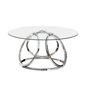 Silver Metal Circles w/ Glass Top Coffee Table