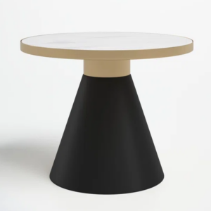 Round White Wood Top Coffee Table w/Black and Gold Base