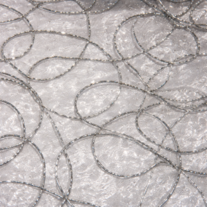 90"X90" Taupe w/Pewter Tinsel Swirl Organza Overlay