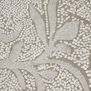 90" x 90" White Mini Sequin Leaves Overlay
