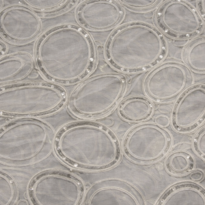 90"X90" White Sequin Ovals Organza Overlay
